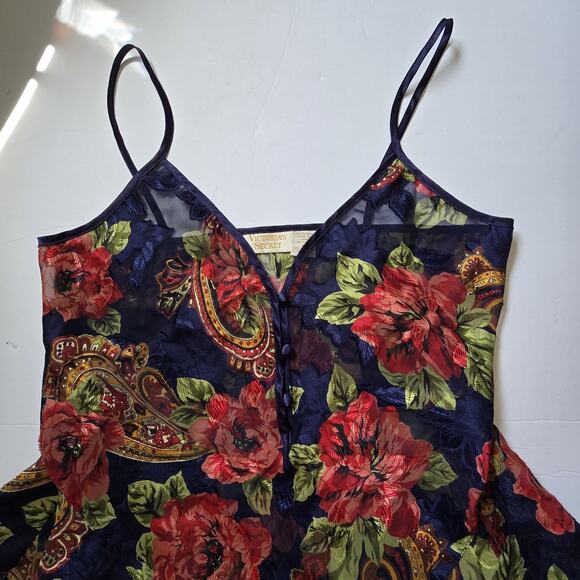 Vtg Victorias Secret Gold Label Floral Teddy Camisole Women M Satin Lace Romper - Picture 3 of 15